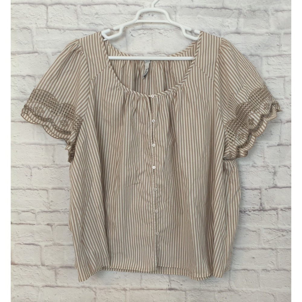 Torrid Belle Isle Striped Scallop Sleeve Top Sz 5x Beachy Boho Neutral Flowy